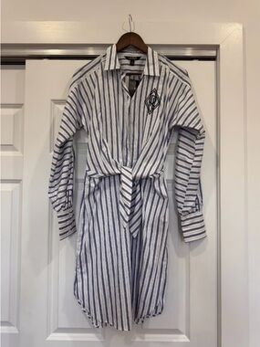 Ralph Lauren Blue and White Striped Midi Shirt Dress